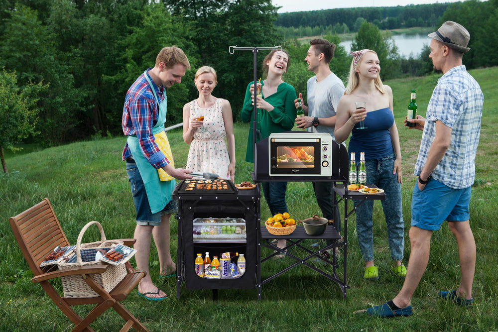 Nice C camping kitchen station four-layer-storage emphasizes ample space for cookware.
