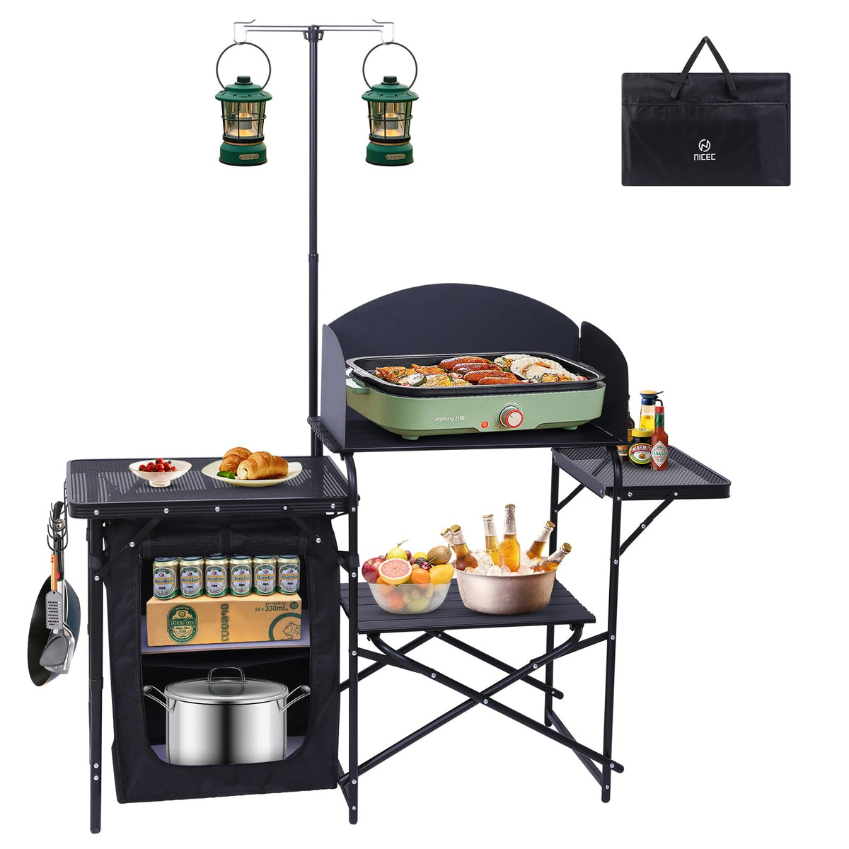 Nice C camping kitchen station full setup shows outdoor cooking-ready setup for gatherings.