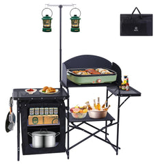 Nice C camping kitchen station full setup shows outdoor cooking-ready setup for gatherings.