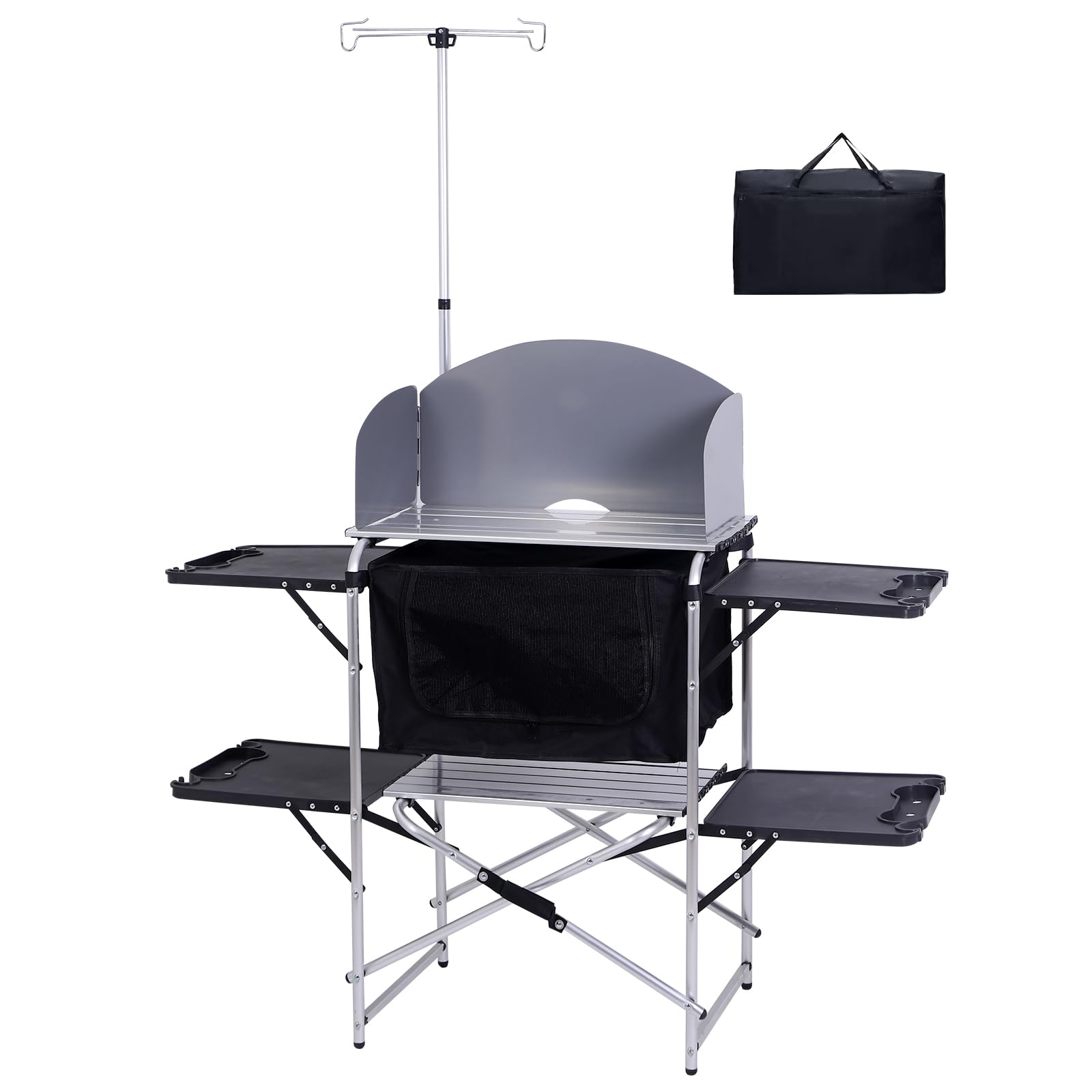 Nice C Camping Kitchen Station with light stand for stable outdoor cooking.