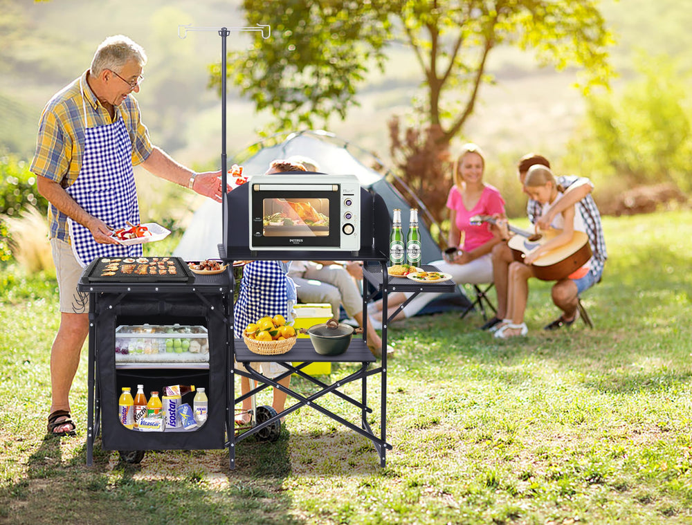 Nice C camping kitchen station waterproof-material emphasizes easy cleanup after spills.