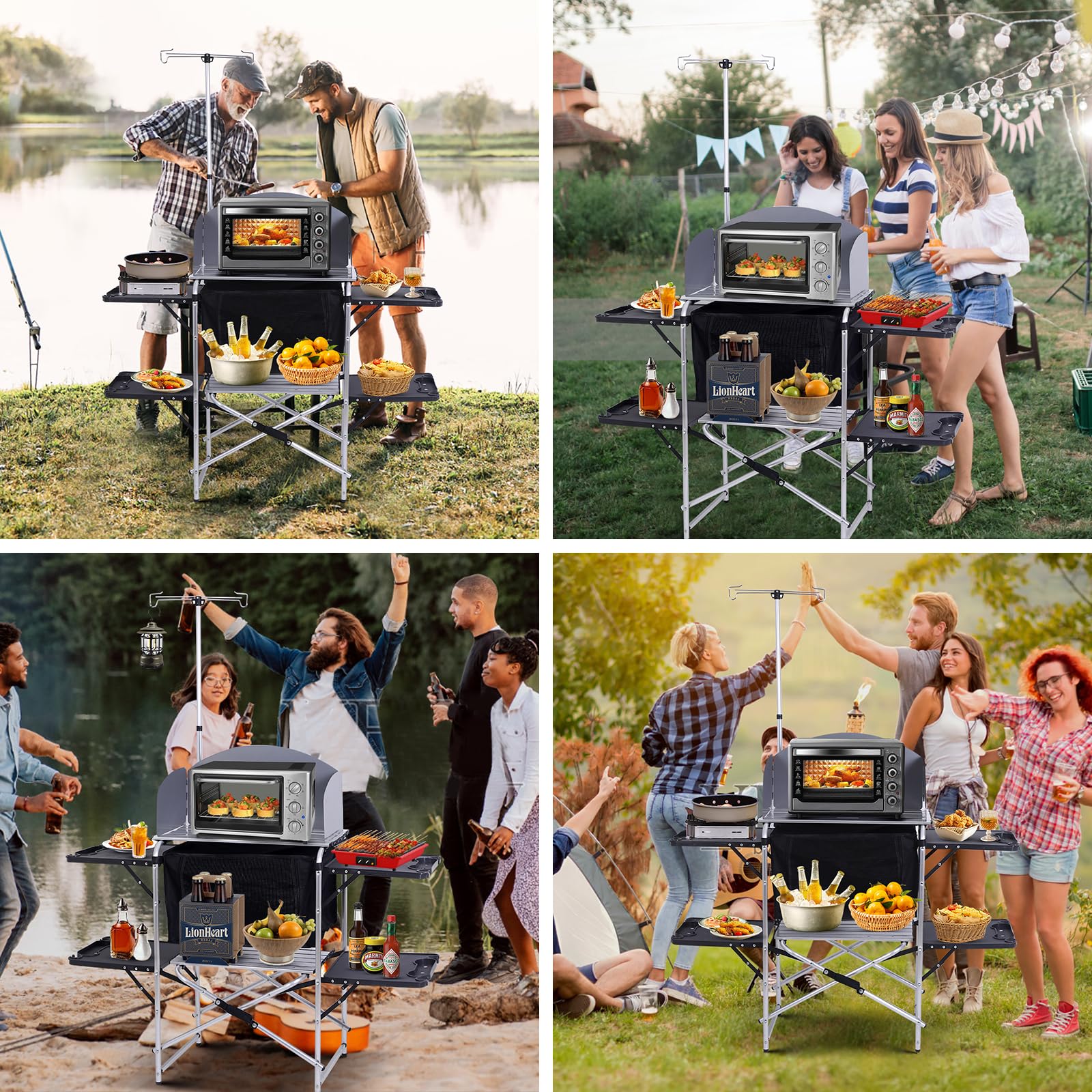 Nice C Camping Kitchen Station waterproof surface makes cleanup quick after meals.