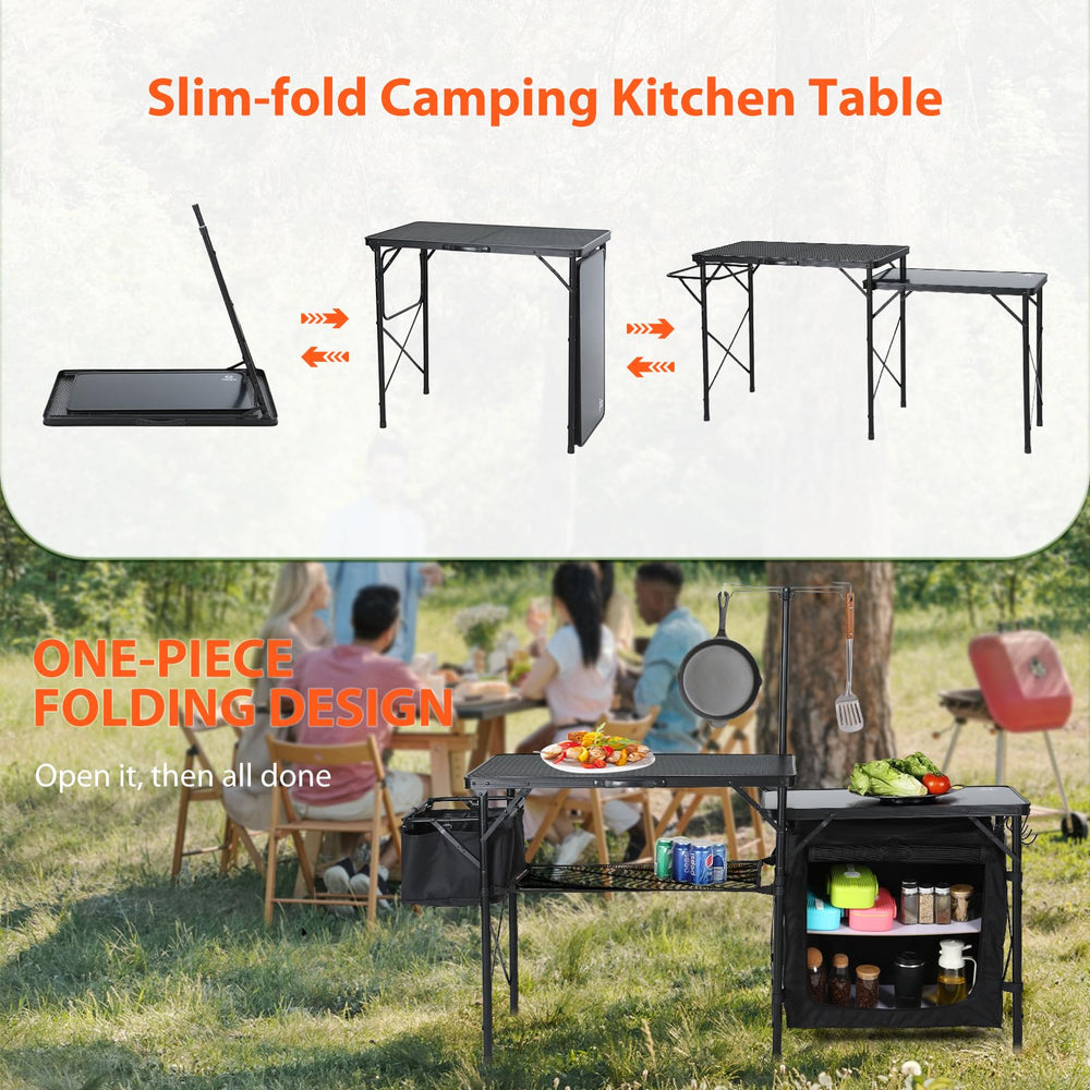 Nice C camping kitchen table durable stable frame on uneven ground