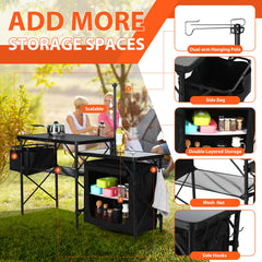 Nice C camping kitchen table built-in light pole for night cooking