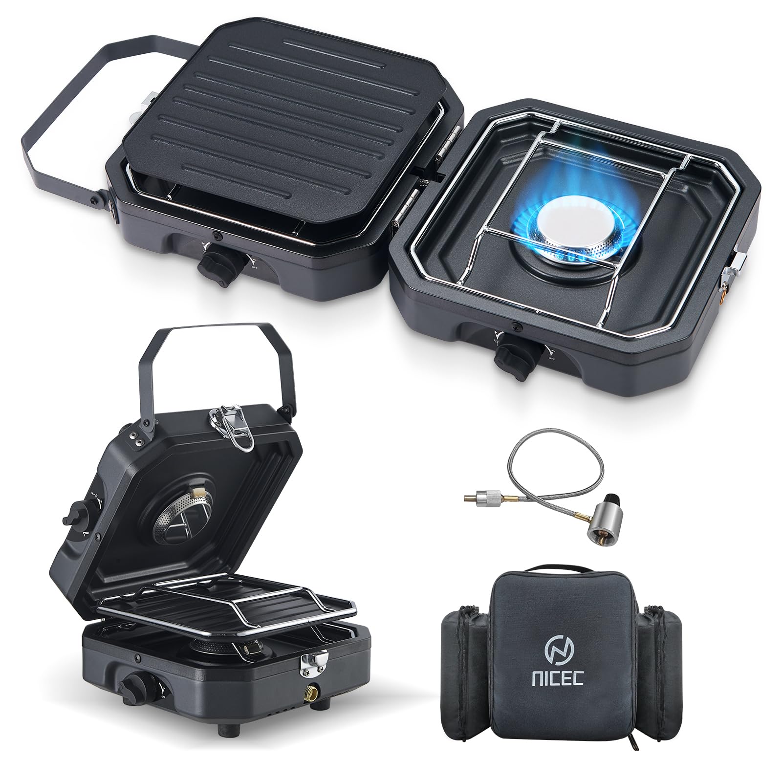 Nice C camping stove with double burners for efficient outdoor cooking.