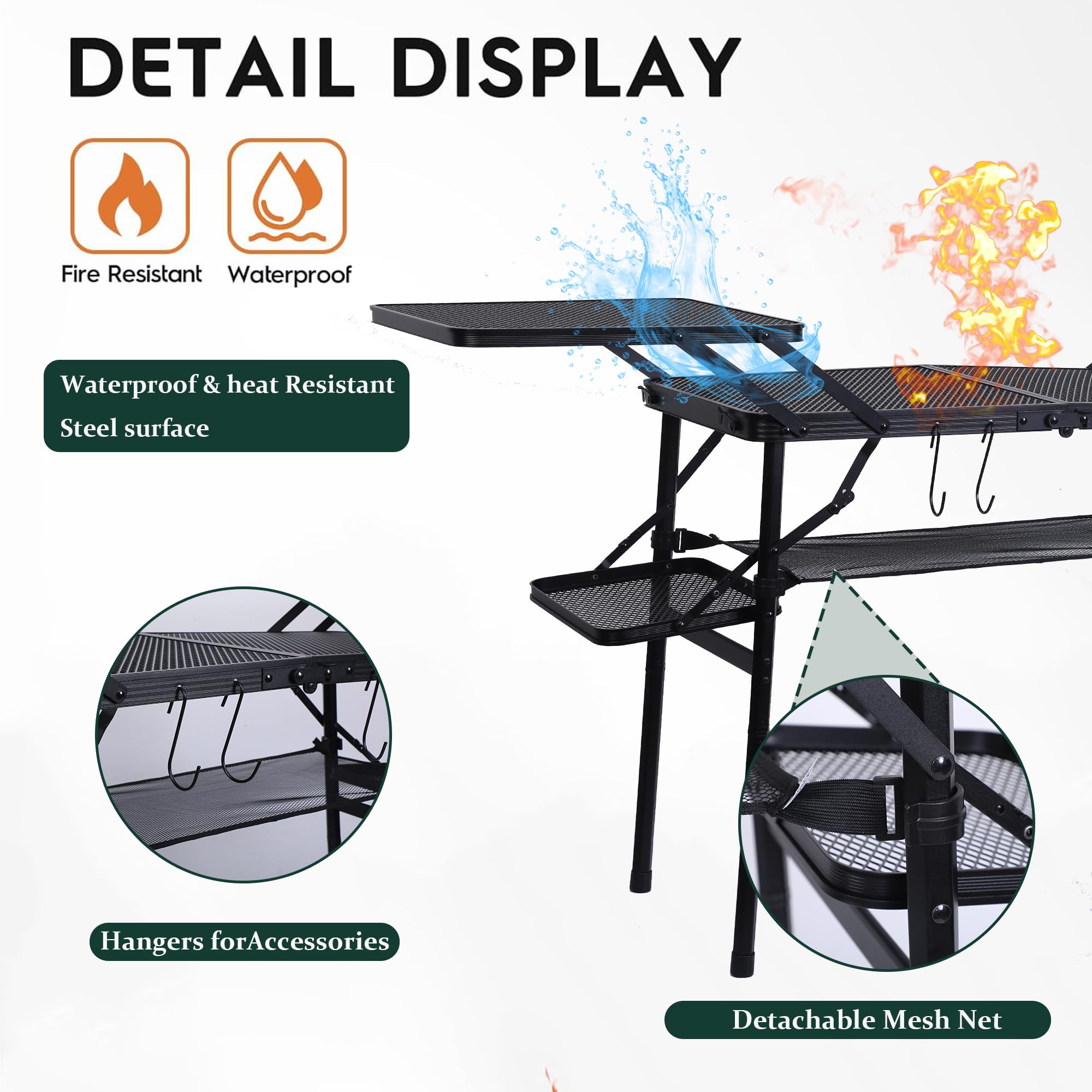 Nice C camping table aluminum top close-up highlighting heat-safe cooking surface.