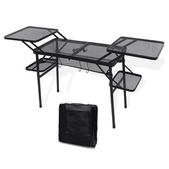Nice C camping table assembled with side tables offers extra workspace for outdoor cooking.
