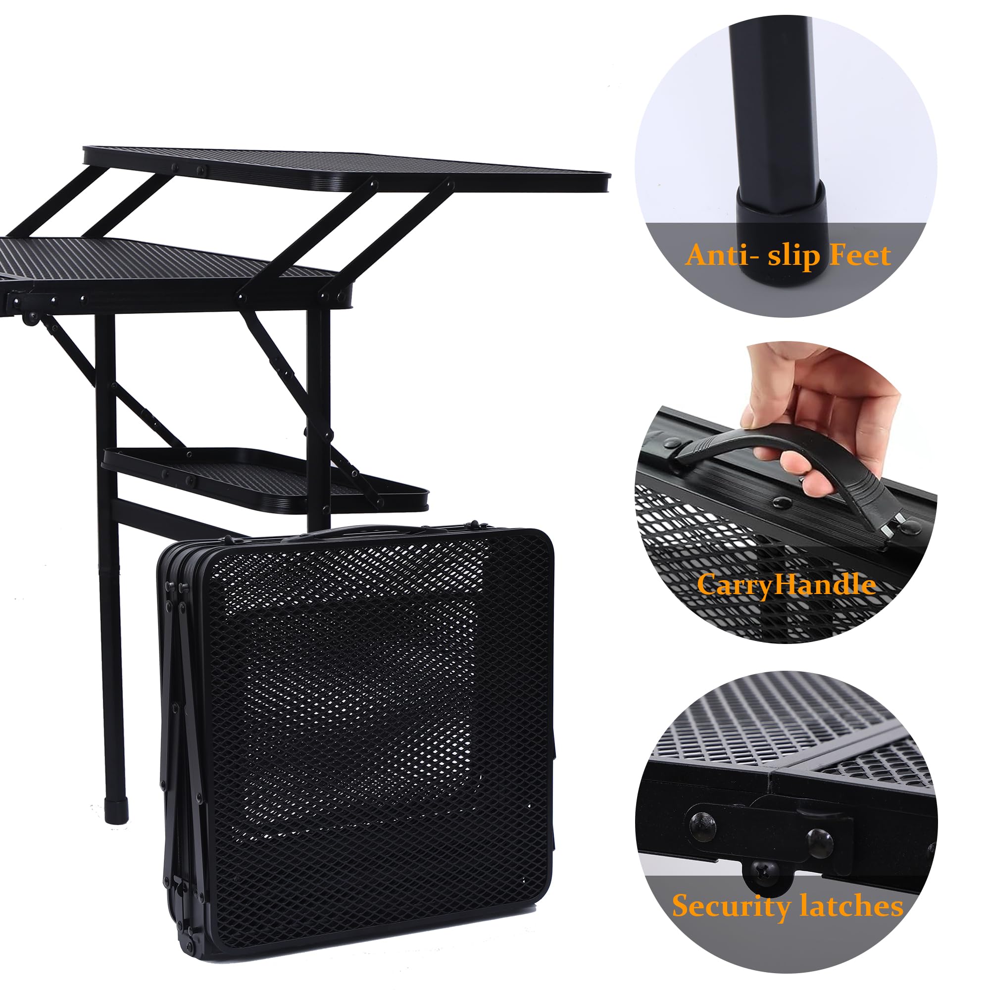 Nice C camping table mesh net and utensil storage keeps gear organized.