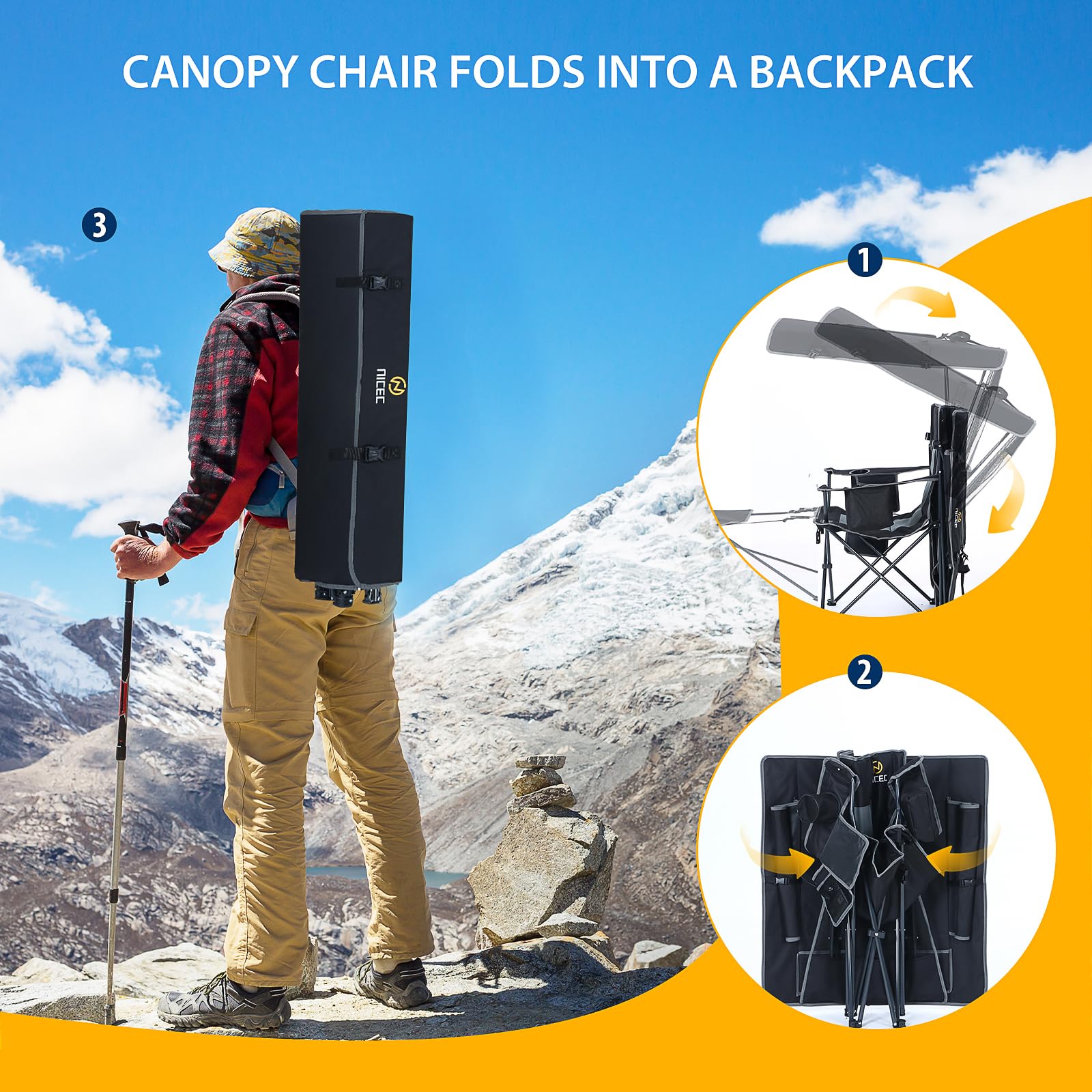 Nice C Chair backpack design enables hands-free carrying to your campsite.