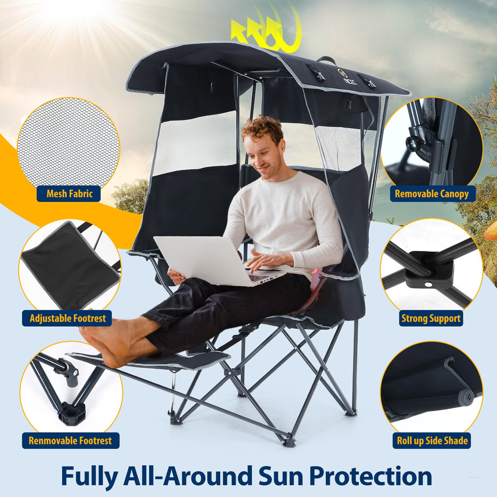 Nice C Chair detachable sun shade provides portable shade for sunny days.