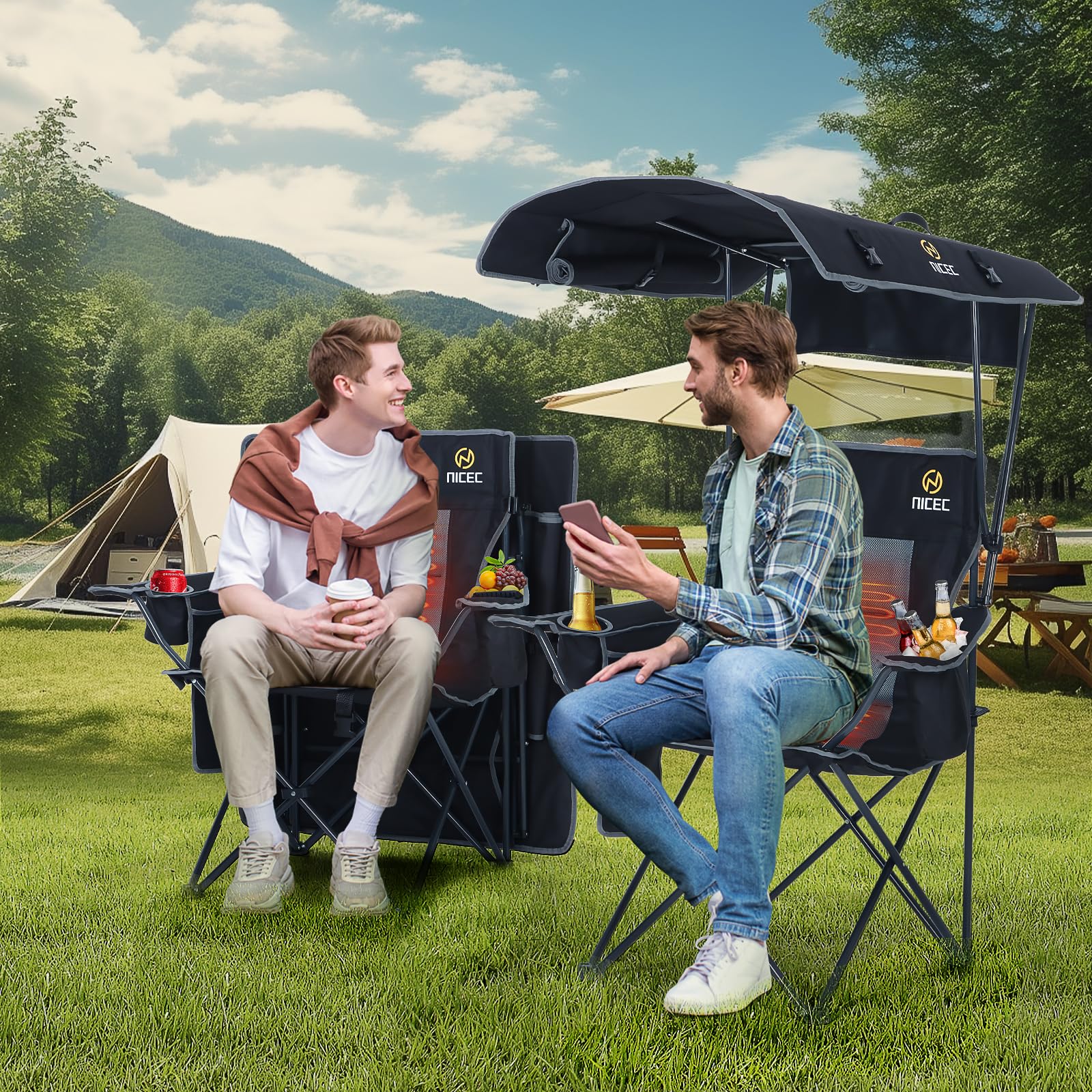 Nice C Chair footrest attachment shows adjustable comfort during long campground seating.