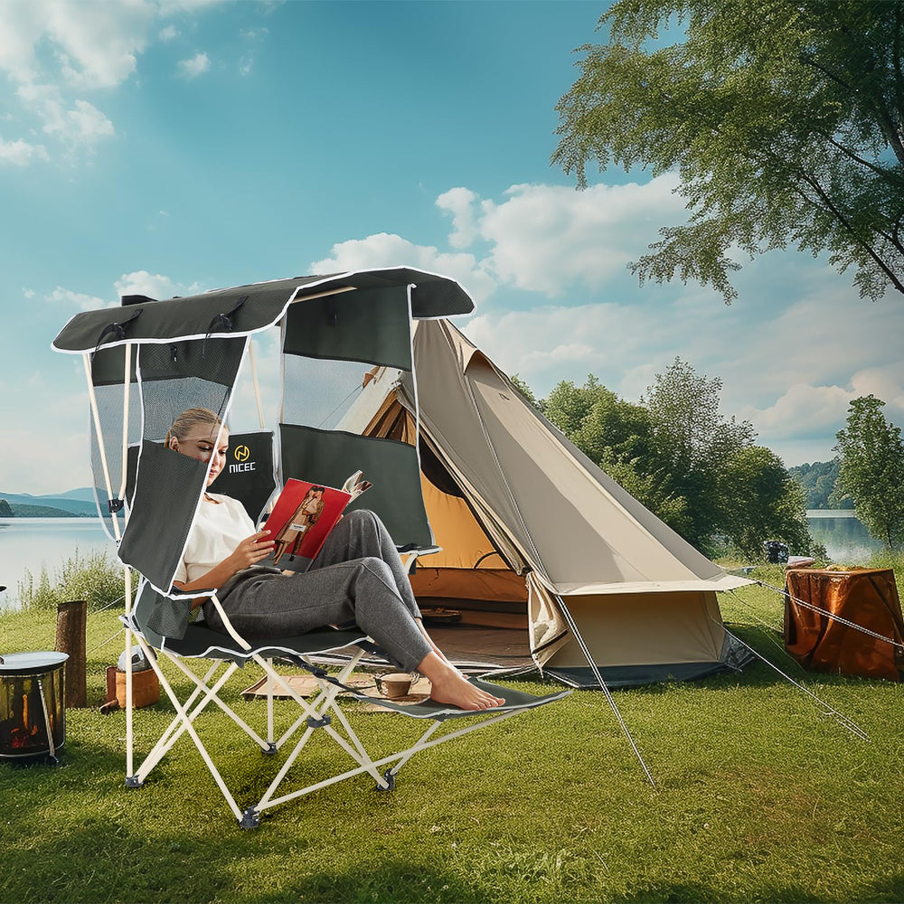 Nice C Chair with Canopy sturdy steel frame supports up to 400lbs.
