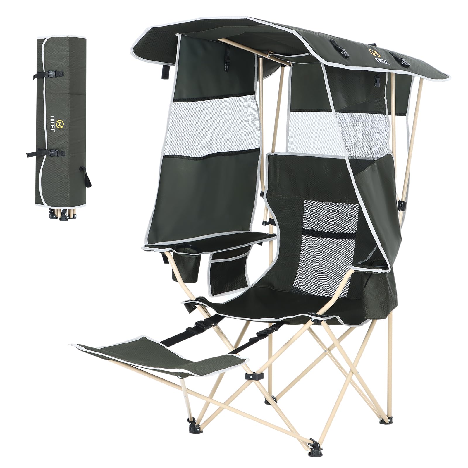 Nice C Chair with Canopy front view, shaded seating for sunny beach days.