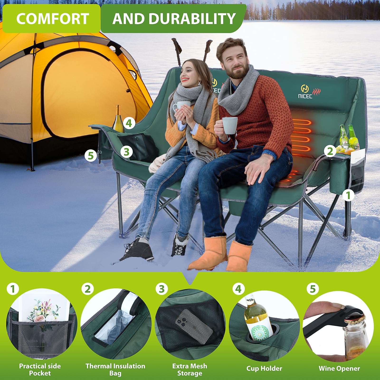 Nice C includes cooler bag and bottle opener for convenient refreshments.