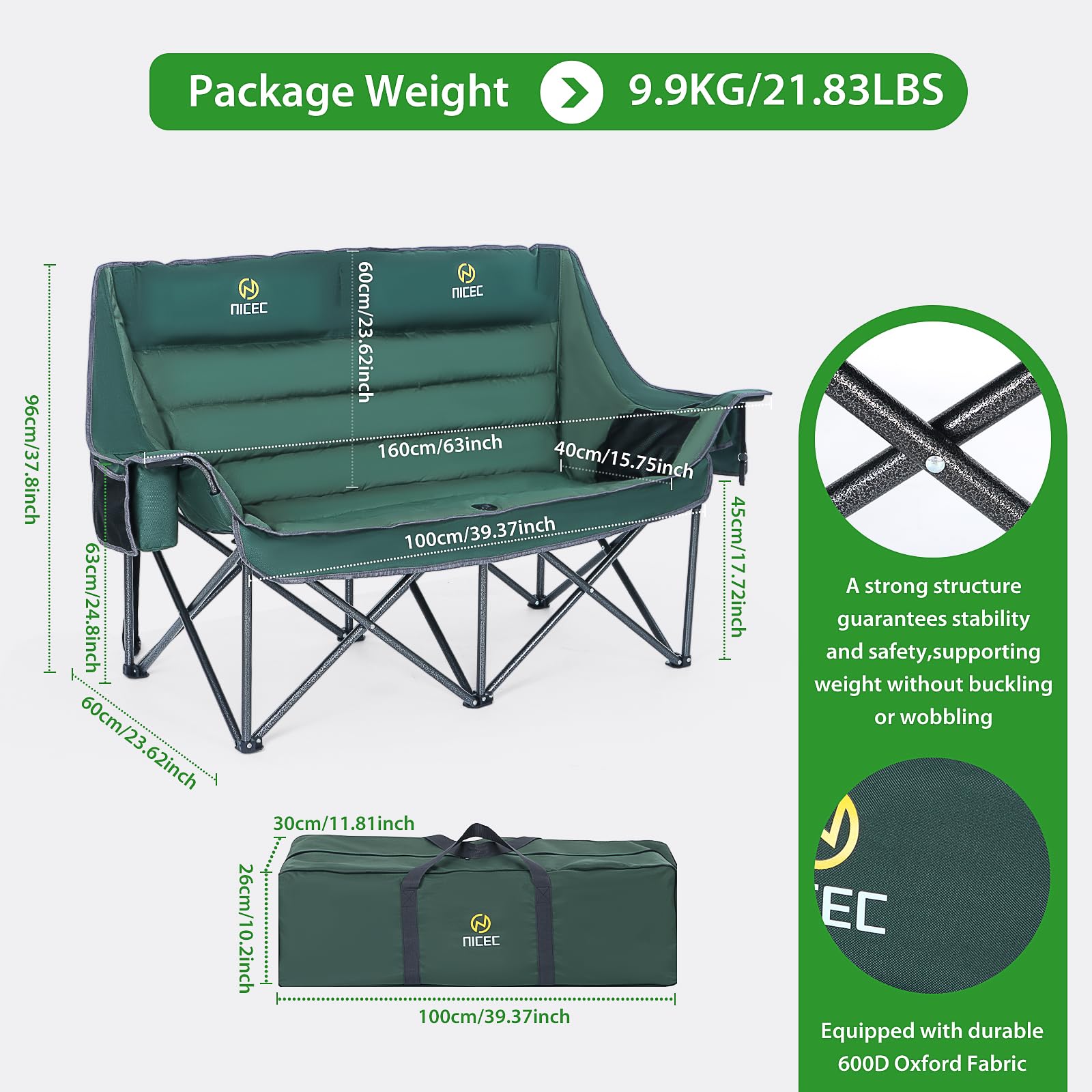 Nice C double padded camp chair folded compact for easy transport