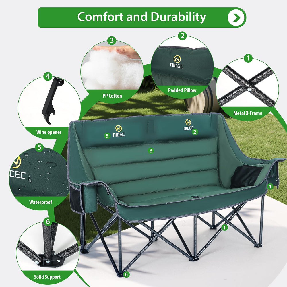 Nice C chair's thick headrest pillow adds comfort by the campfire
