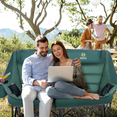 Nice C camping chair side view highlights sturdy steel frame and high back support
