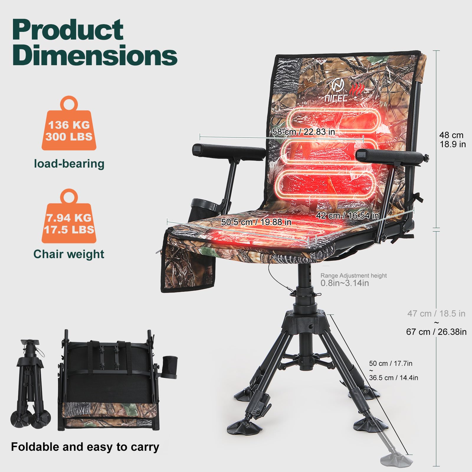 Nice C chair with dual-zone heating and power bank included for all-day warmth.