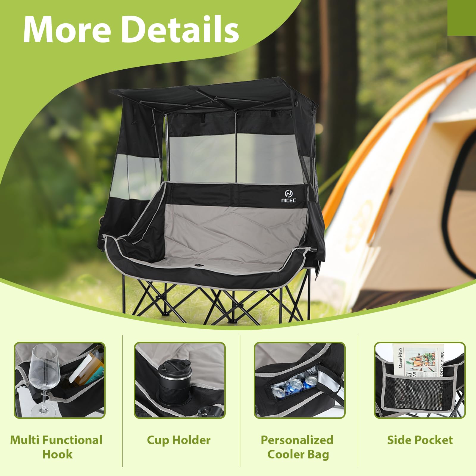 Nice C foldable camping chair stored in compact carry bag for travel