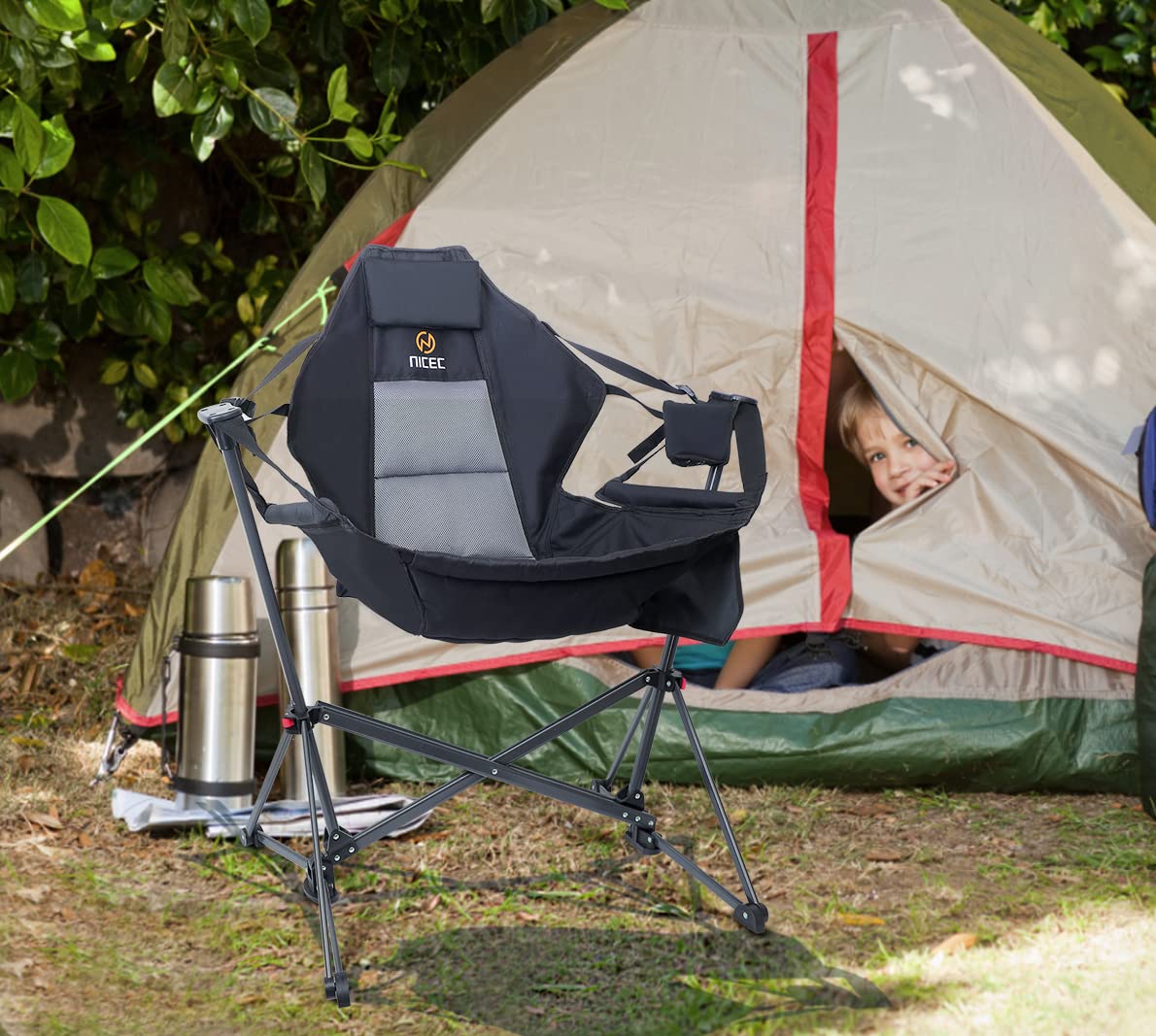 Nice C hammock camping chair side-pocket stores small essentials during outings.