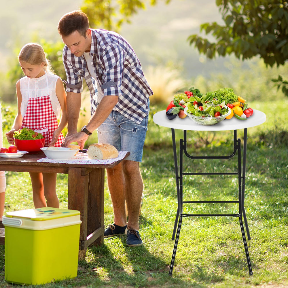 Nice C HDPE top and powder-coated frame, stable table for parties and catering.