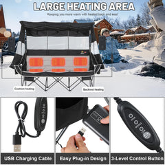 Nice C heated 3-person chair cup holder area for drinks within reach.