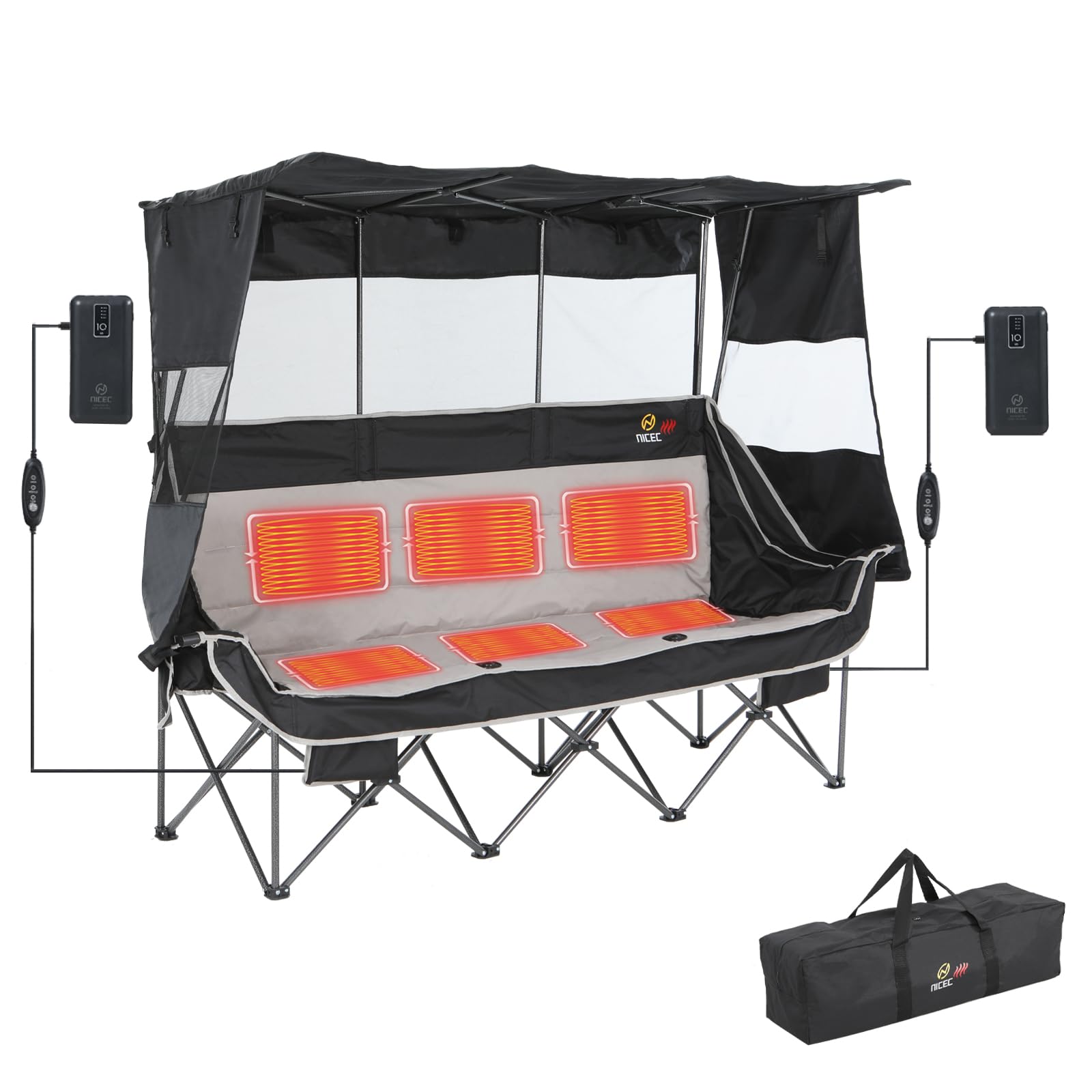 Nice C heated 3-person chair front view for cozy outdoor gatherings.