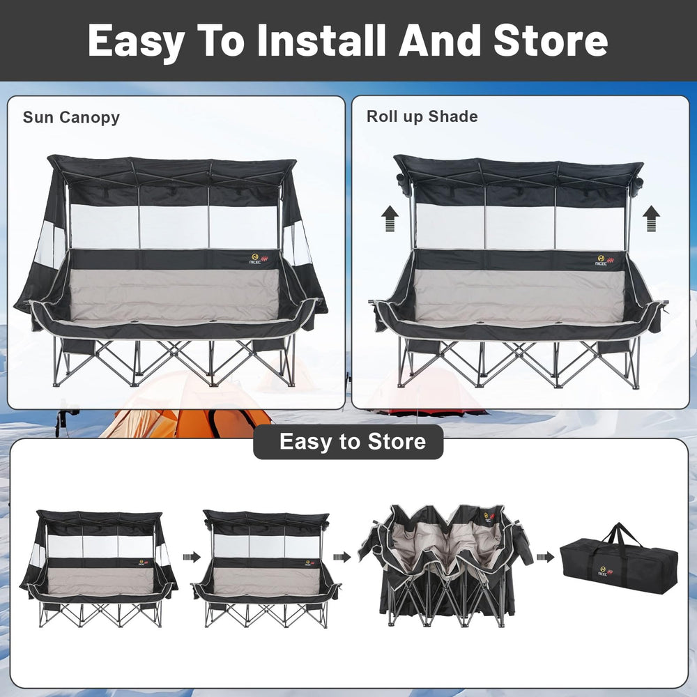 Nice C heated 3-person chair shade and canopy for privacy.