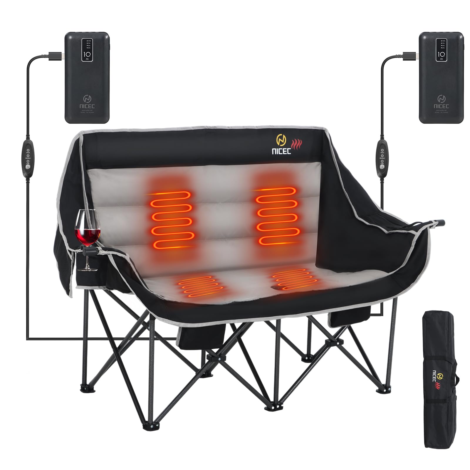 Nice C heated camping chair with battery provides warm outdoor seating.