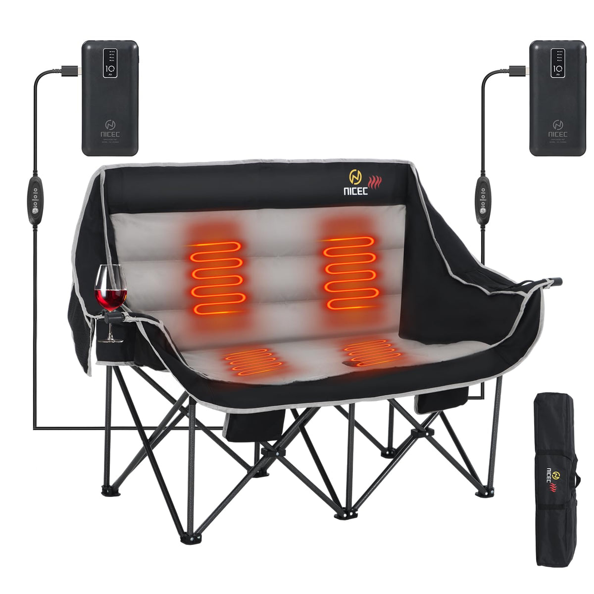Nice C heated camping chair with battery provides warm outdoor seating.