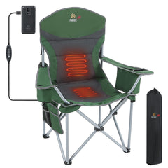 Nice C heated camping chair with battery powering warmth during chilly nights.