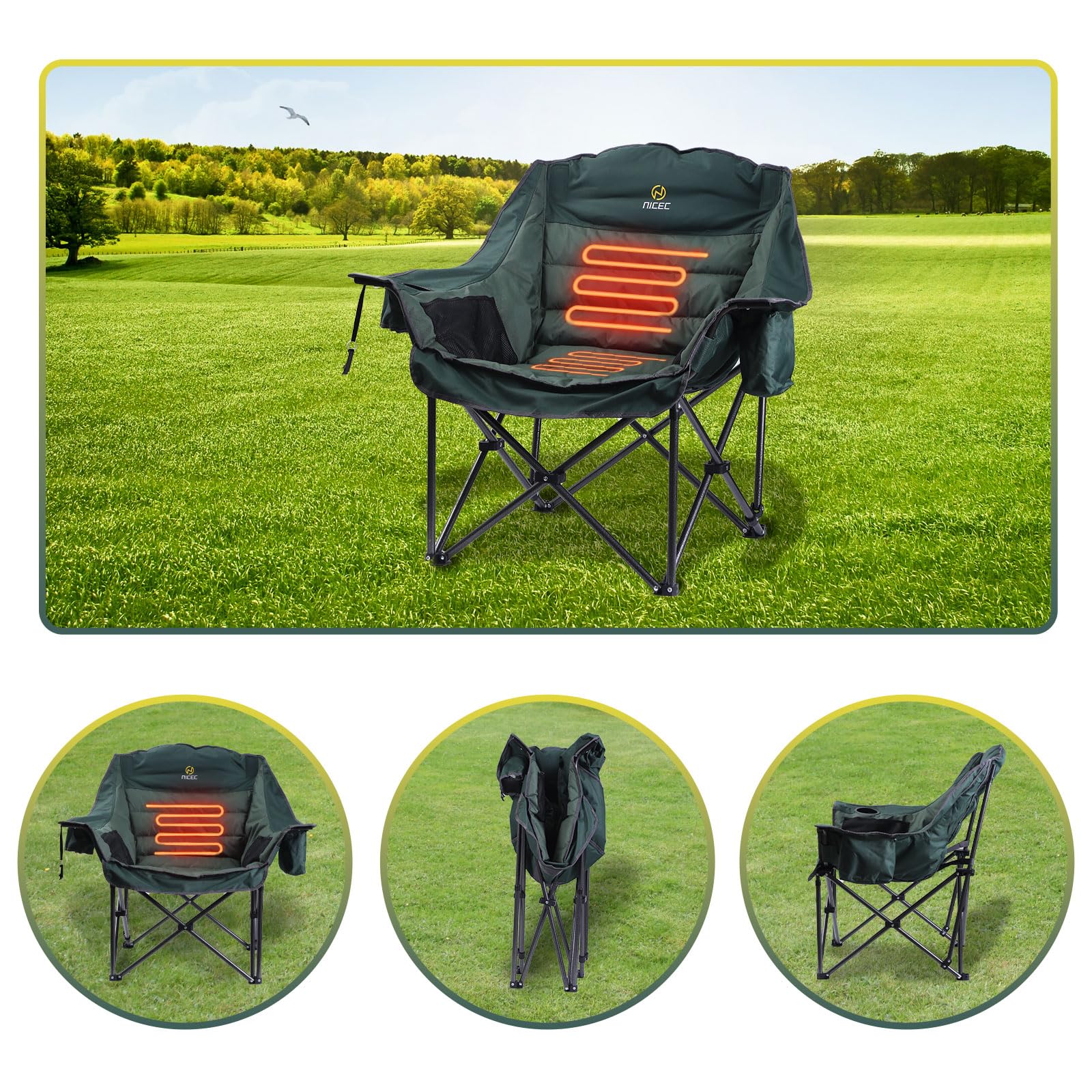 Nice C heated camping chair folding design with backpack carry bag keeps transport simple