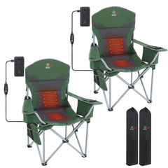 Nice C heated camping chair front view highlighting instant warmth and ergonomic support.