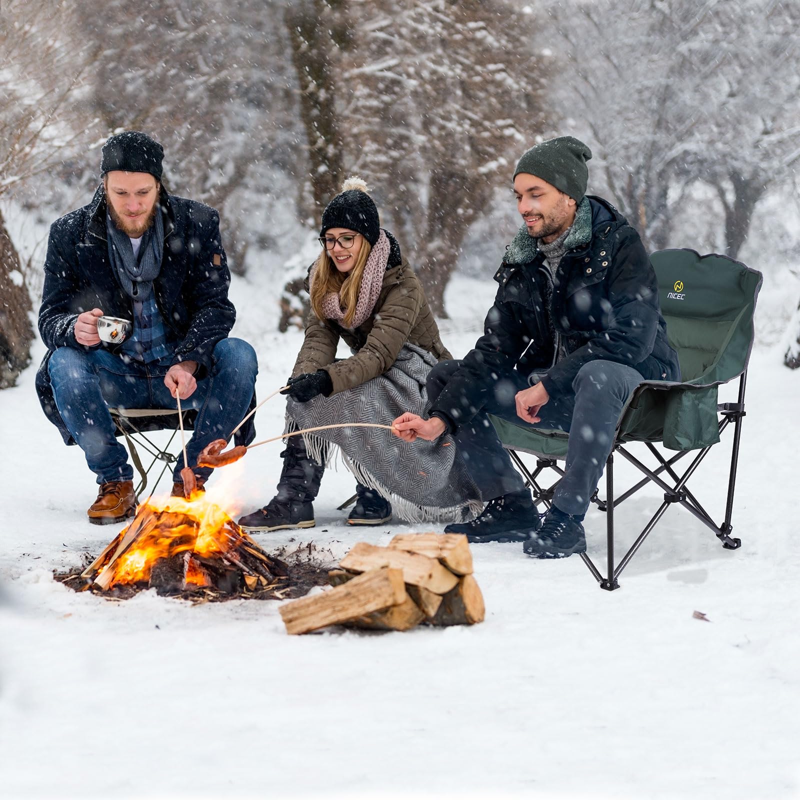 Nice C heated chair carry bag with backpack straps enables hands-free transport