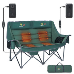 Nice C heated chair with dual power banks provides warmth on chilly camping trips.