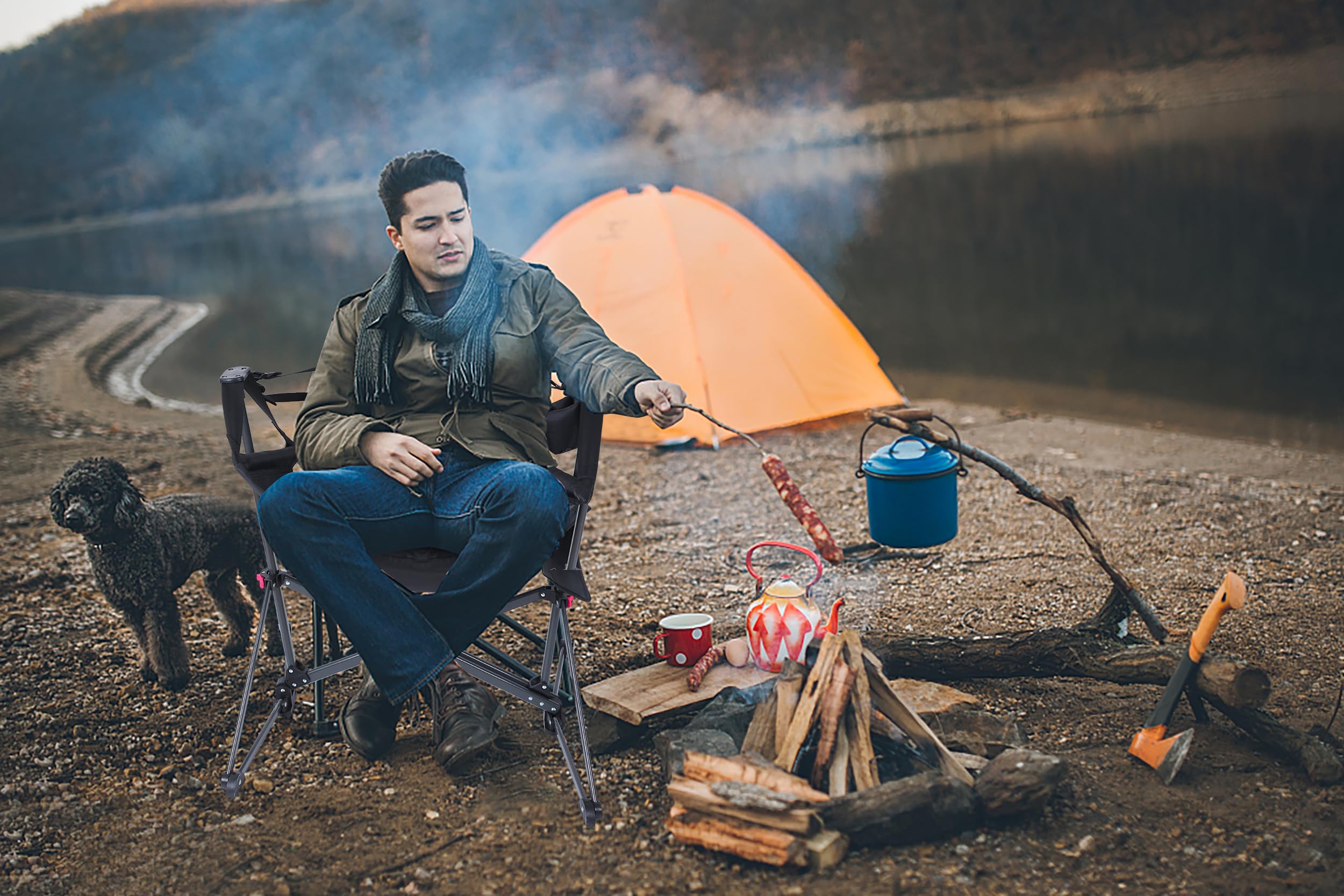 Nice C heated hammock chair shown outdoors ideal for camping and recreation.