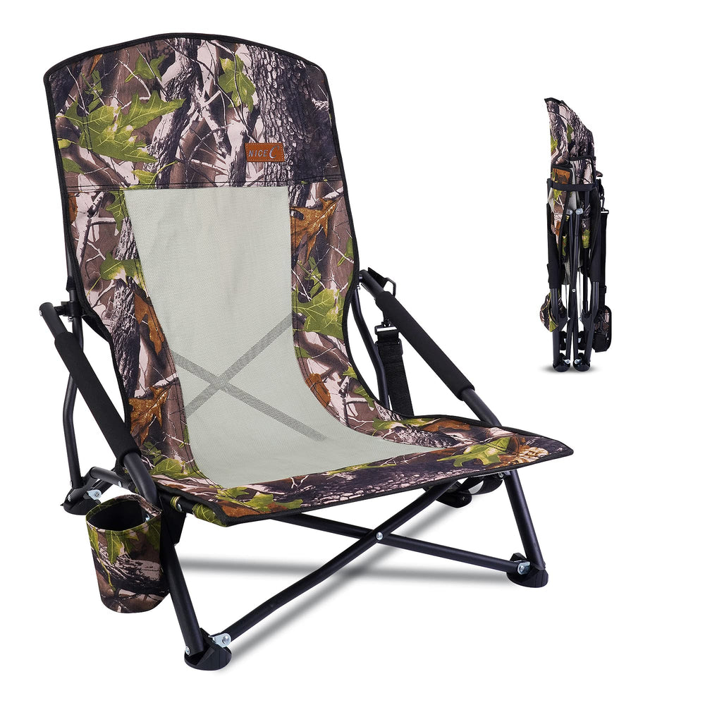 Nice C hunting chair side view shows sturdy steel frame for long days afield