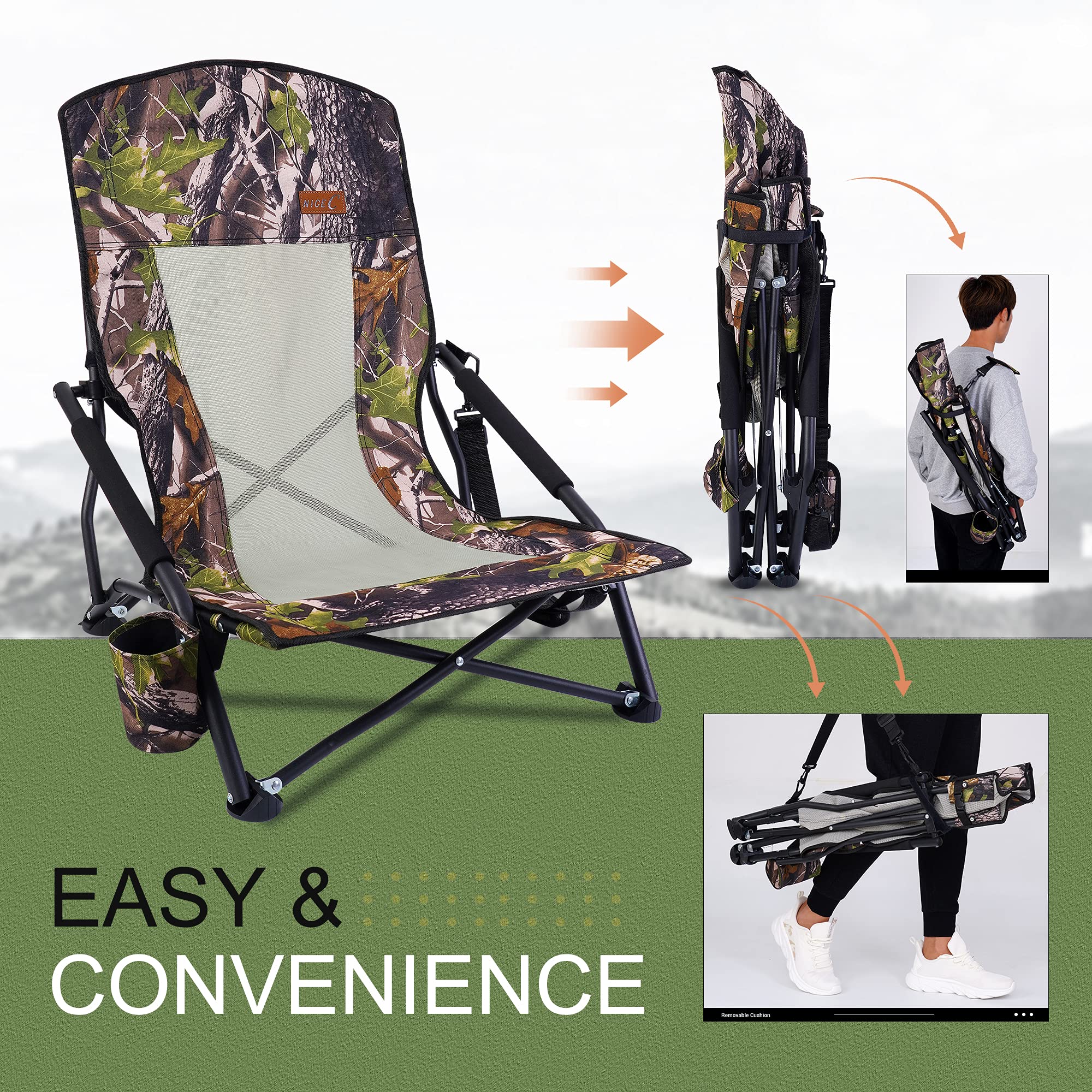Nice C hunting chair steel frame and durable fabric explain heavy-duty reliability