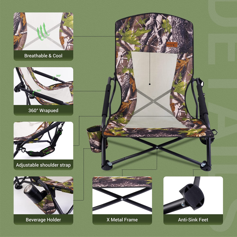 Nice C hunting chair use scenarios show versatile outdoor seating in hunting or beach trips