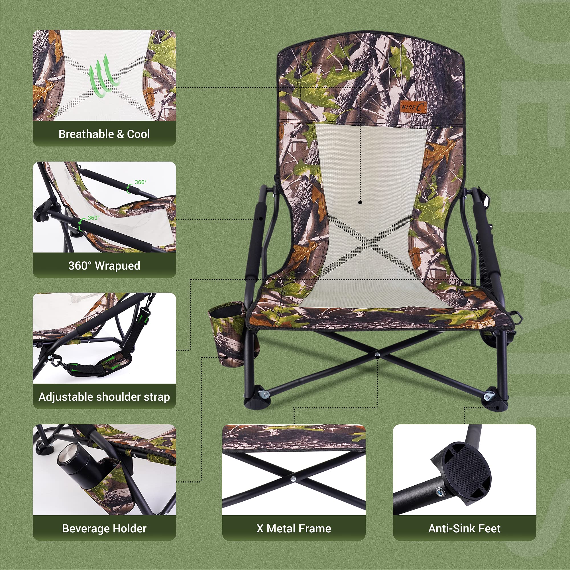 Nice C hunting chair weight capacity 300lbs offers stable support.
