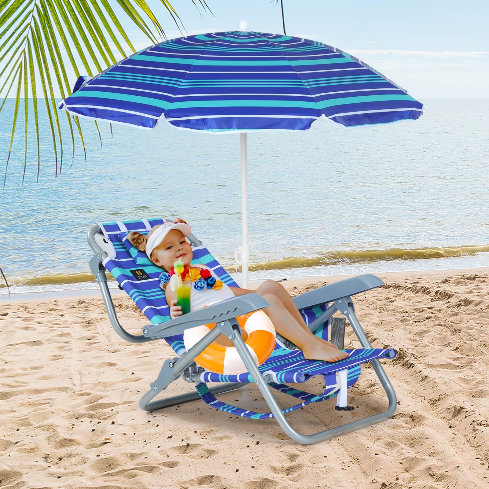 Nice C kids chair in use on sandy beach.