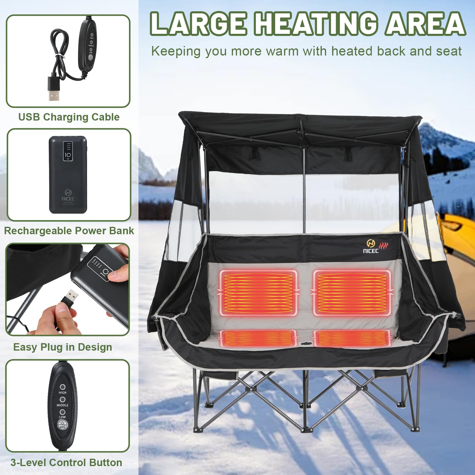 Nice C double chair canopy shields two loungers from sun for extended outdoor comfort.