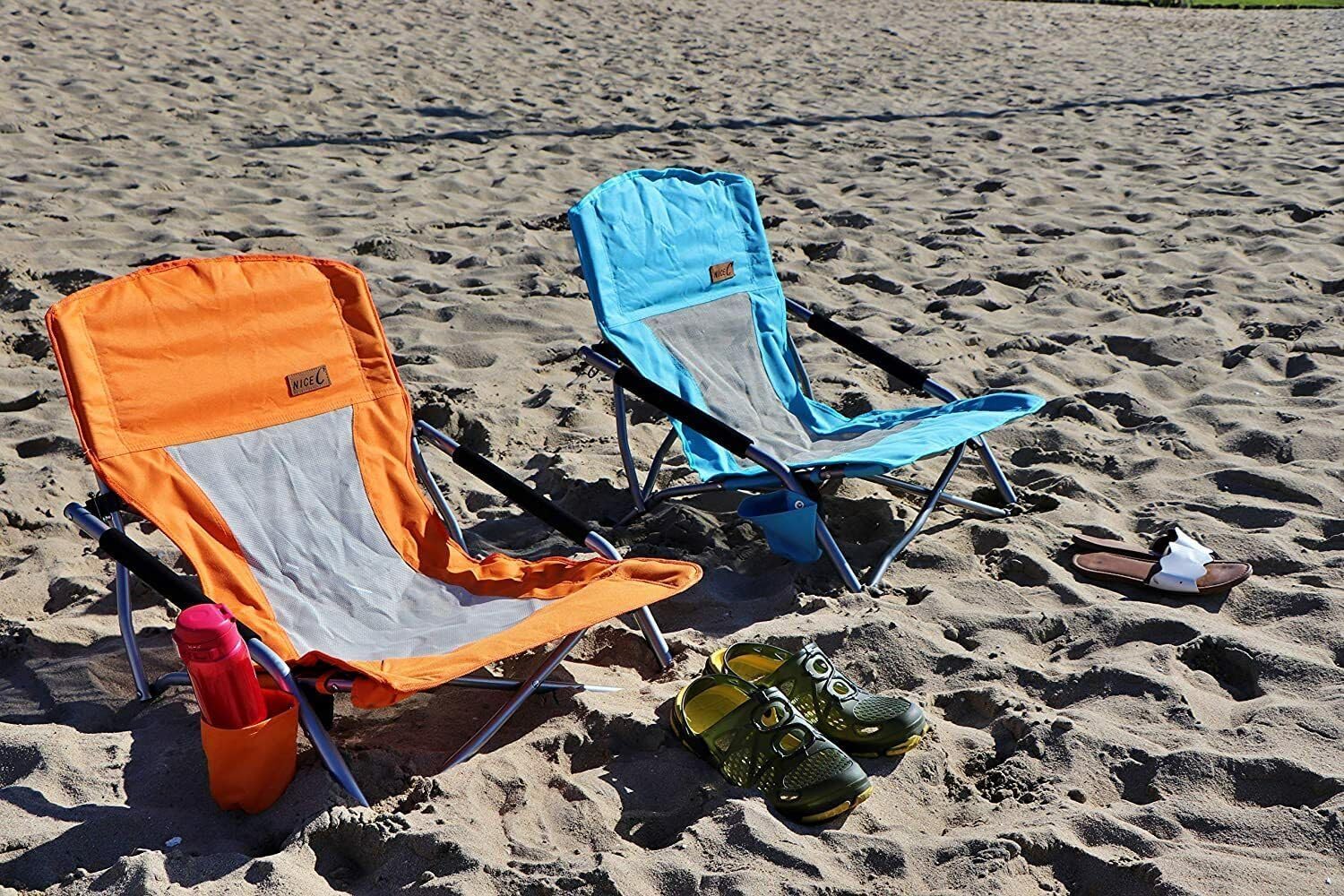 Nice C Low Beach Chair blue anti-sink legs on sand