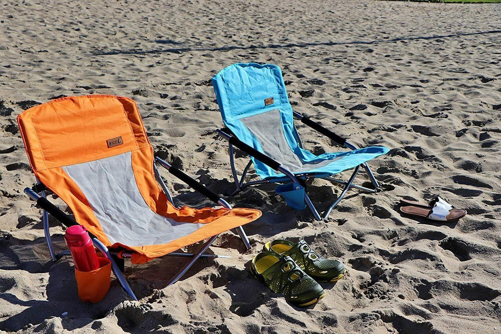 Nice C Low Beach Chair blue anti-sink legs on sand