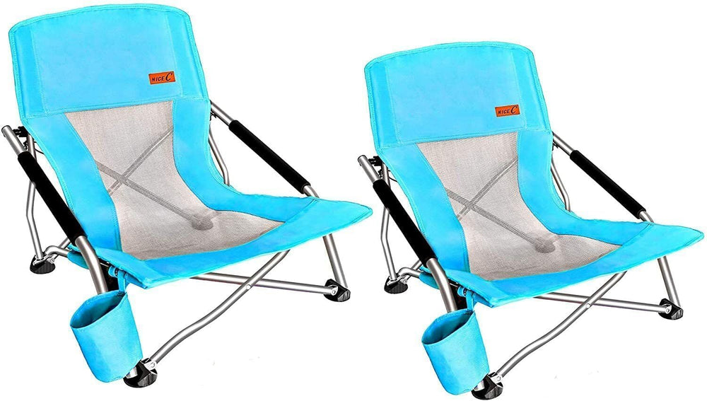 Nice C Low Beach Chair blue folded for easy transport