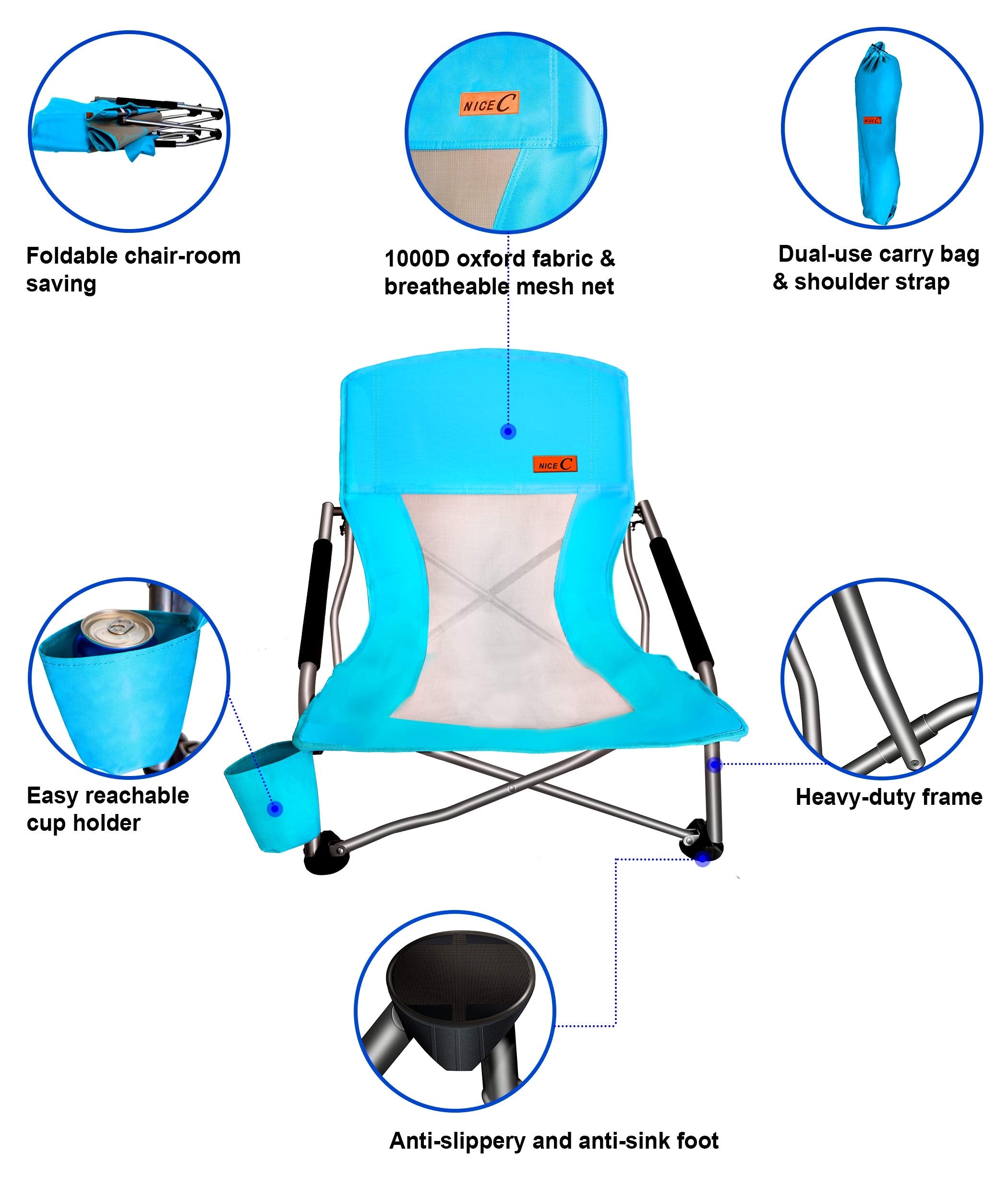 Nice C Low Beach Chair blue with sturdy steel frame