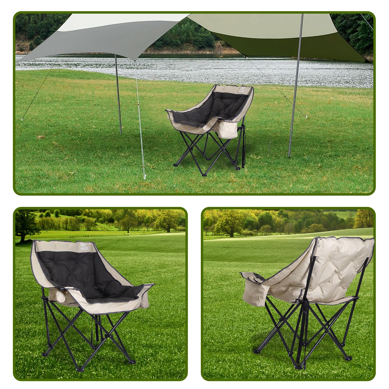 Nice C padded camping chair folding action enables quick setup after arrival at the campsite.