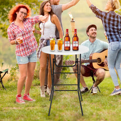 Nice C portable cocktail bar table, round top, easy setup for events.