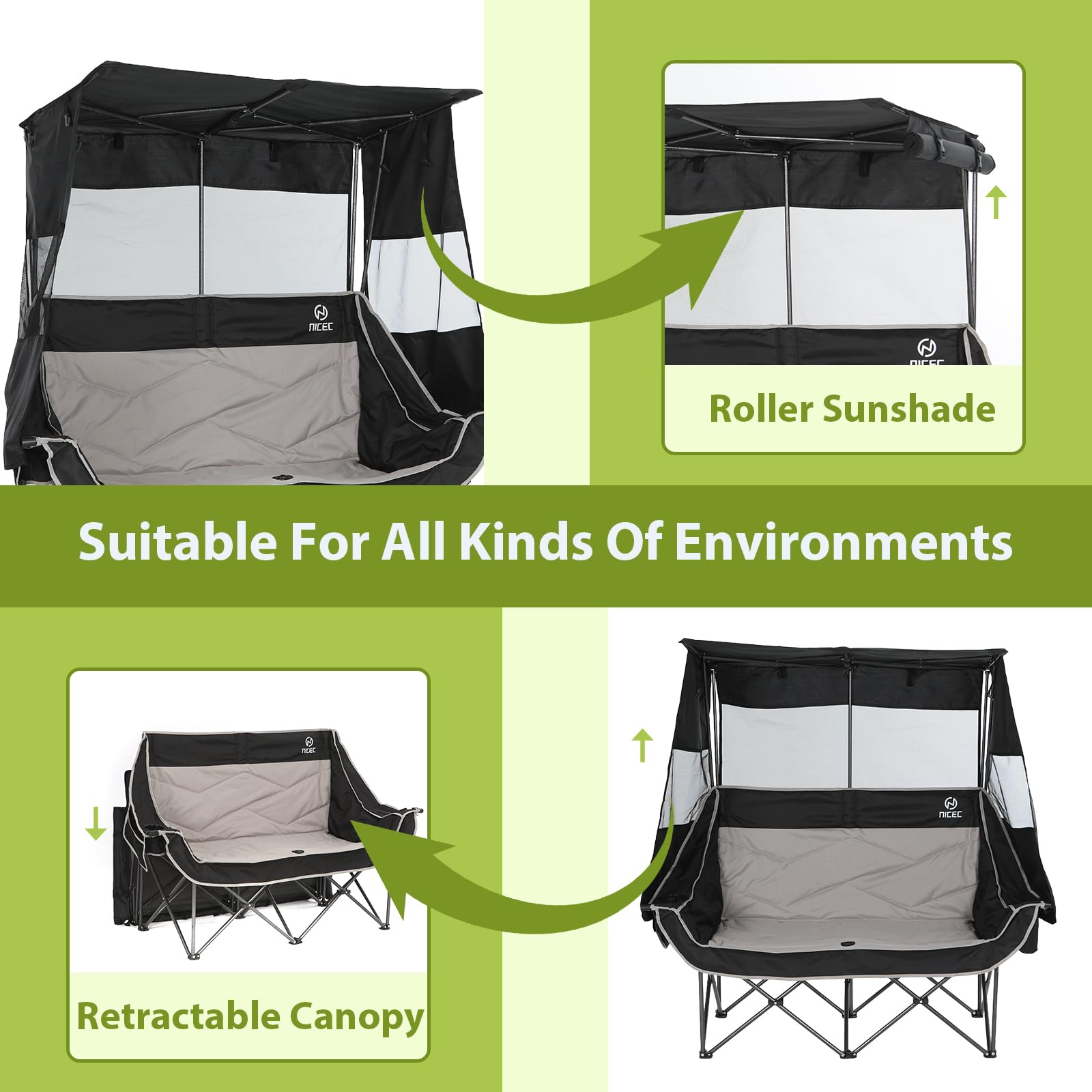 Nice C removable canopy for flexible shade during outdoor seating