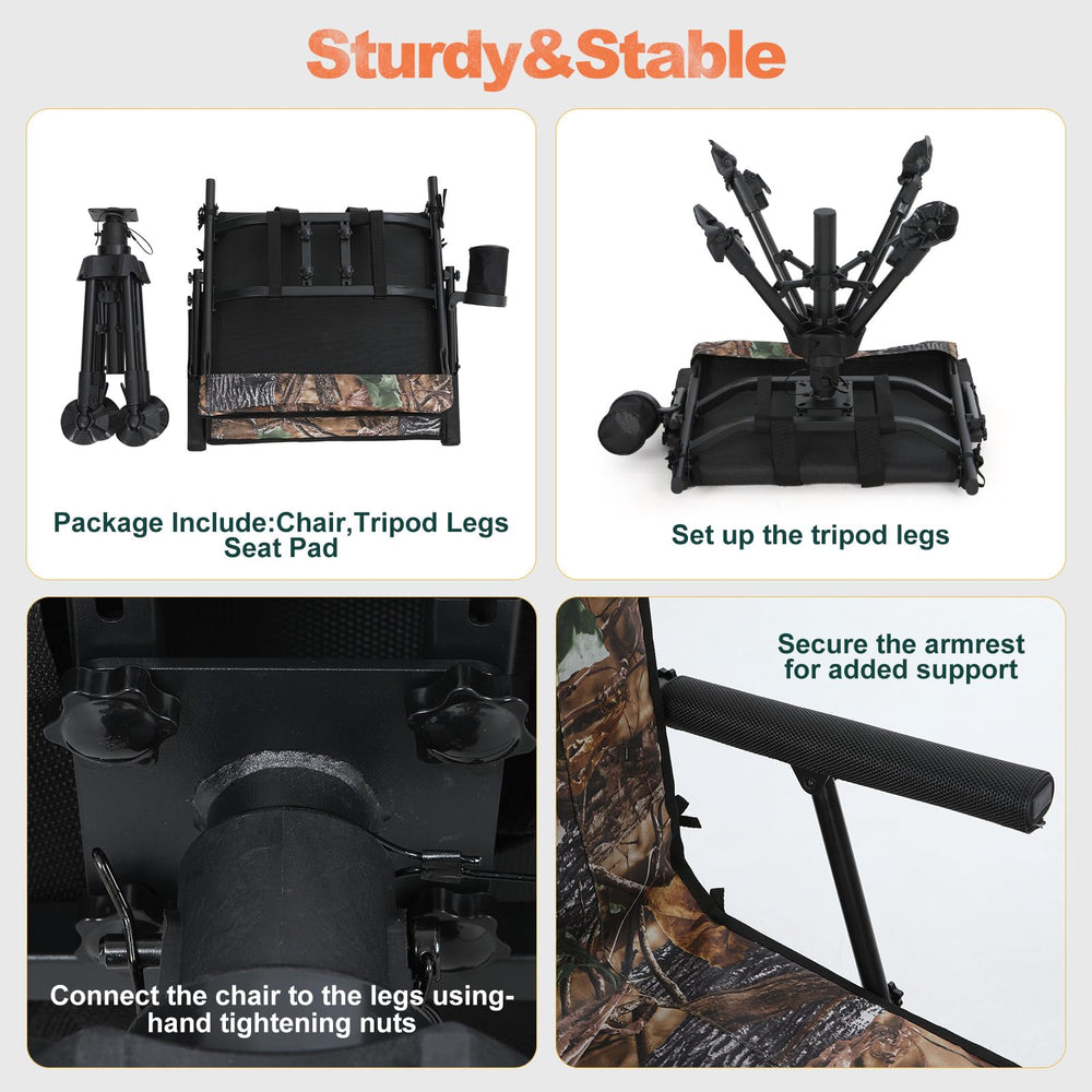 Nice C rugged camo chair with cup holder and side storage pouch.